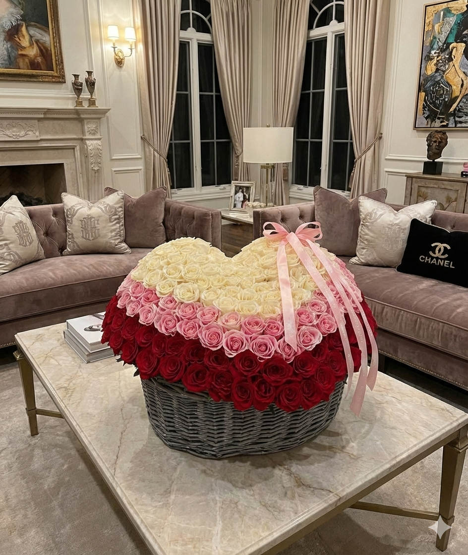 OC Beverly Flowers – Big Roses Heart Shape Arrangement