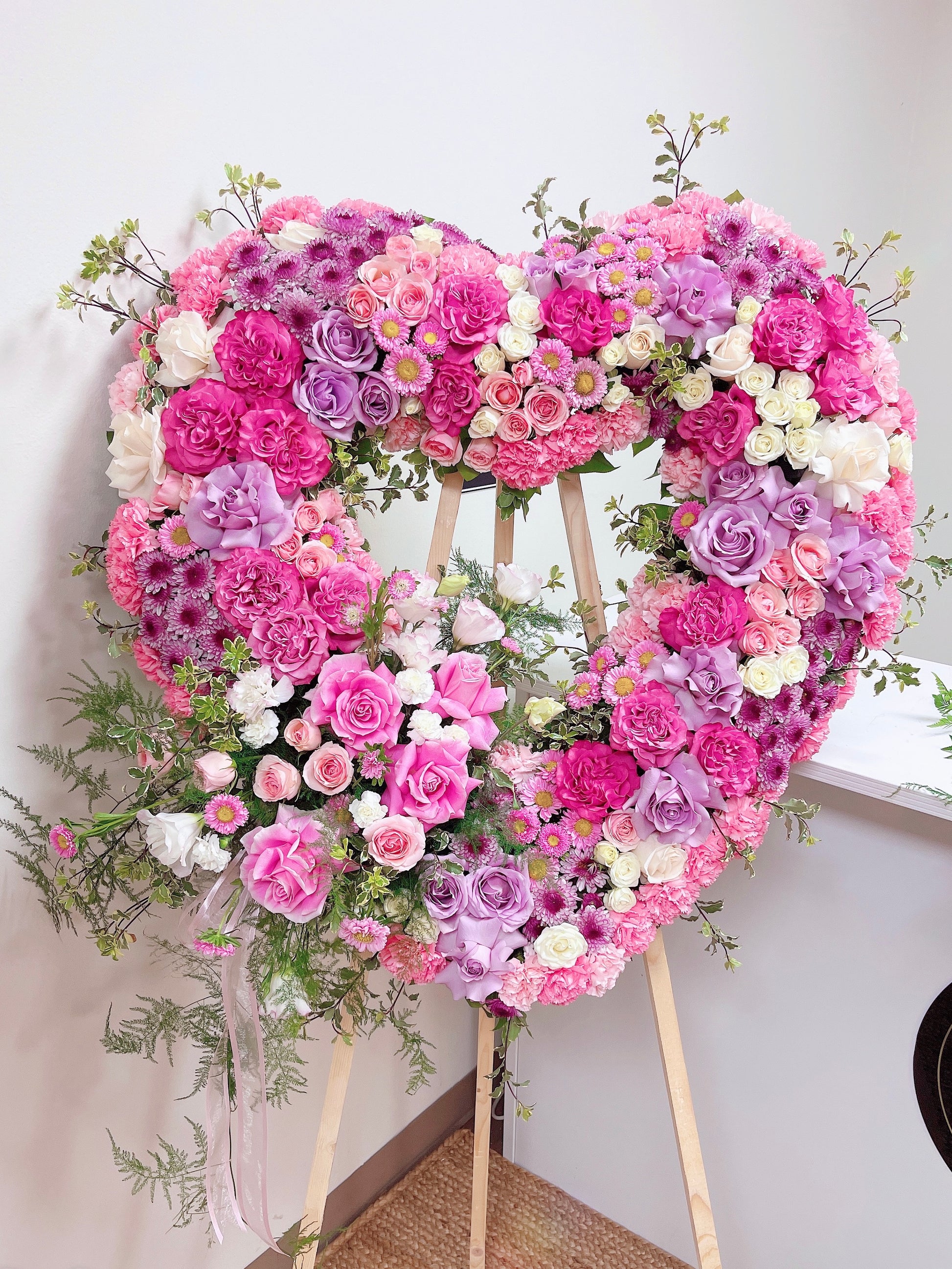 Always Loved Pink Rose Funeral Heart Wreath