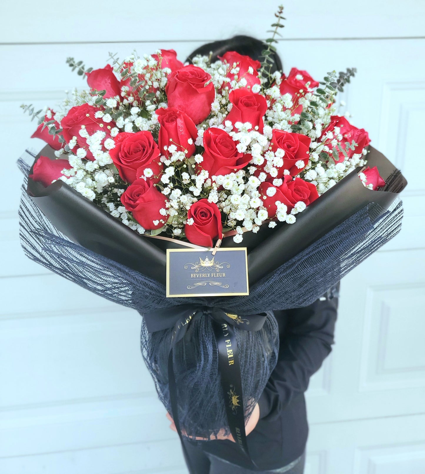 Classic Red Long Stem-Flowers with Vase