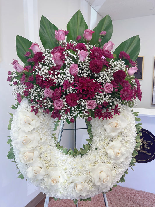 White and Burgundy Flower Wreath